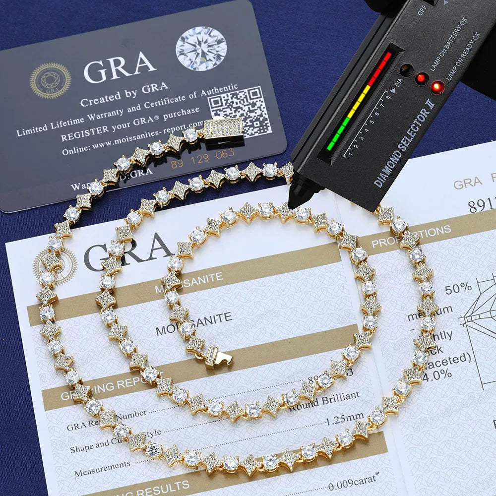 925 Silver VVS Moissanite Star Tennis Chain