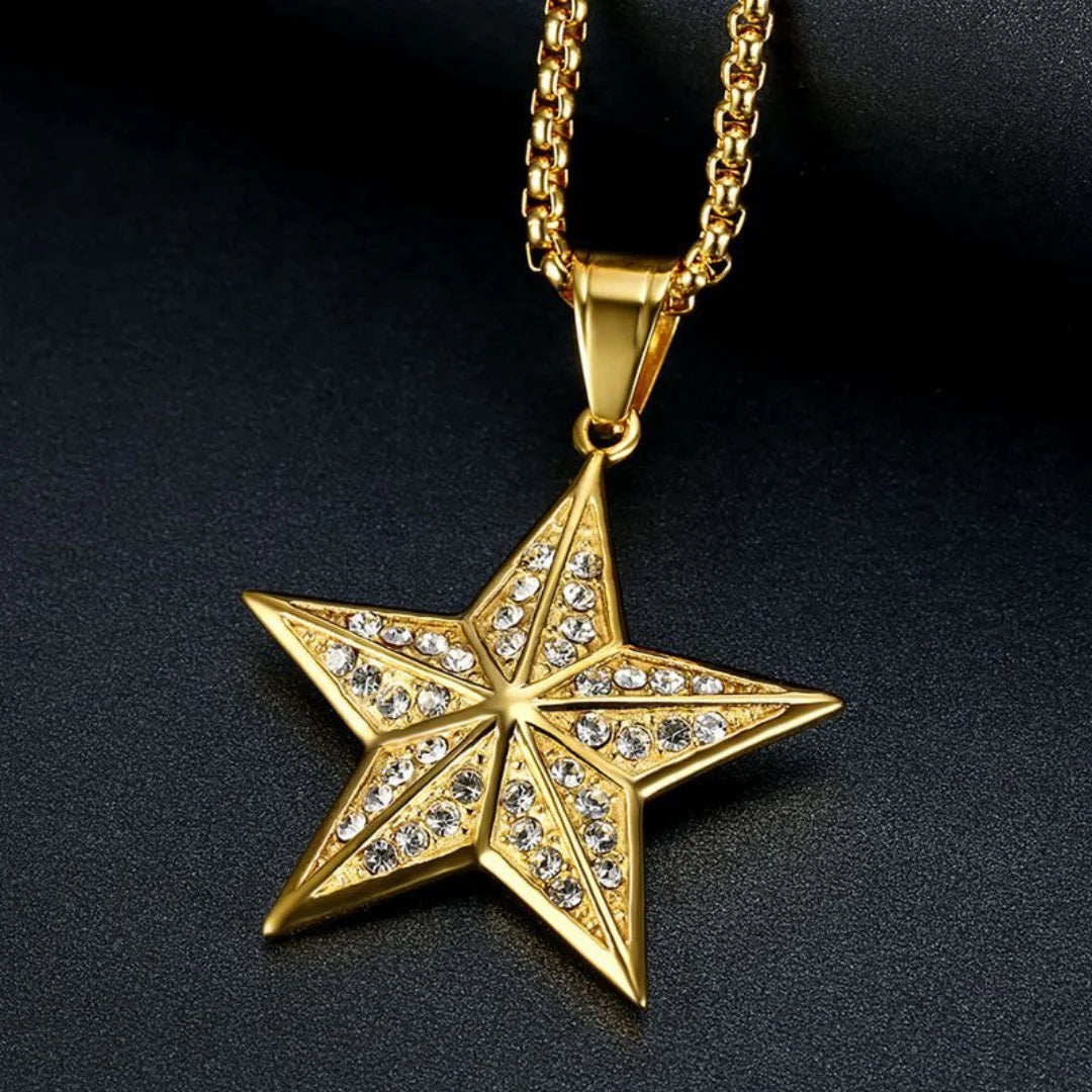 Gold Pentagram Star Pendant Necklace — Stainless Steel