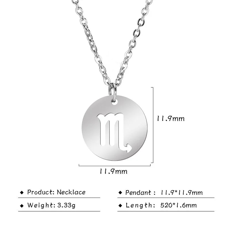 Kkjoy Stainless Steel Star Zodiac Sign Necklaces 12 Constellation Choker Pendants Necklace Aries Libra Leo Collier Birthday Gift