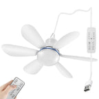 Silent 6 Leaves USB Powered Ceiling Canopy Fan with Remote Control Timing 4 Speed Hanging Fan for Camping Bed Dormitory