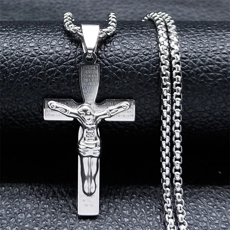 Catholic Orthodox Cross Necklace Stainless Steel Gold Color INRI Crucifix Jesus Necklaces Holy Jewelry cordao masculino