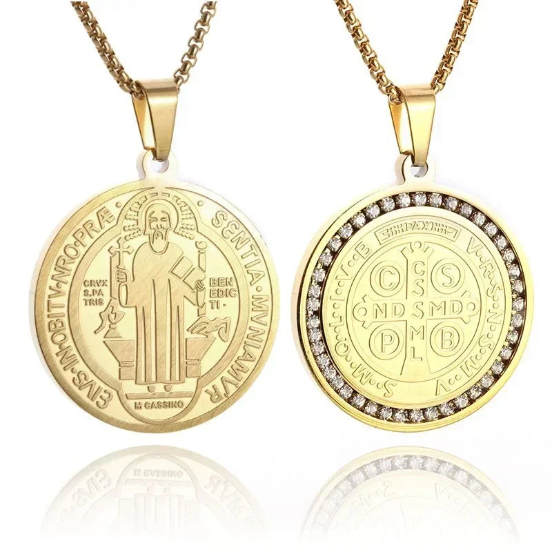 Hip Hop Iced Out San Benito San Benito Holy Medal Pendant Jesus Necklace Religious Amulet Jewelry for Men and Women
