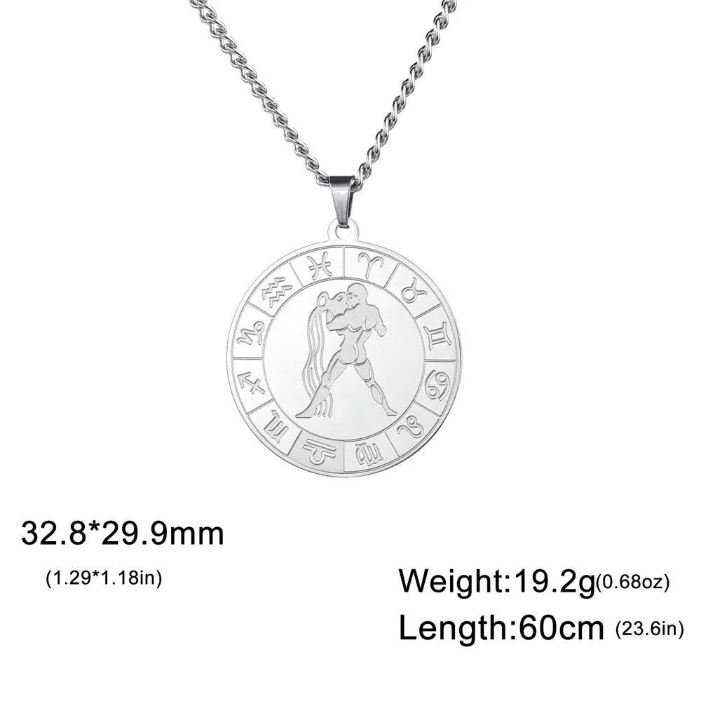 My Shape 12 Constellation Necklace Gothic Zodiac Pendant Chain Women Men Leo Aries Virgo Capricorn Birthday Jewelry Wholesale