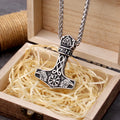 Fashion Valknut Viking Thor's Hammer Pendant Necklace With keel Chain As Men Gift with wooden box