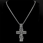 Eastern Orthodox Cross Jesus Pendant Necklace For Women Men Stainless Steel Silver Color Dark Punk Male Chain Jewelry