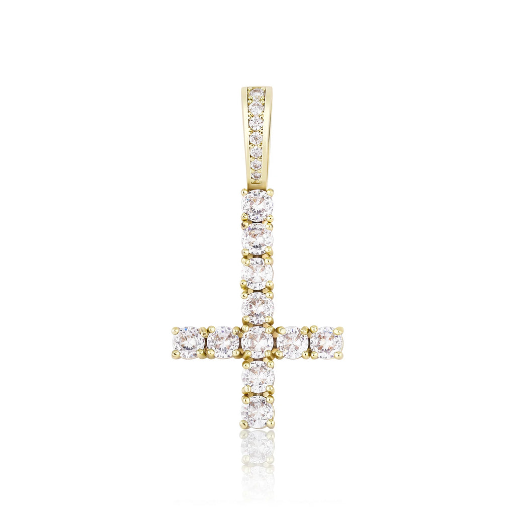 JINAO New Upside Down CROSS Pendant PINK Black Iced Out Cubic Zirconia Men's Necklace Hip Hop Fashion Jewelry For Gift