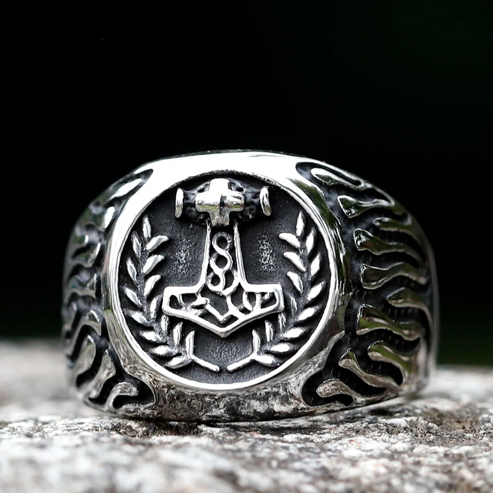 New Stainless Steel Viking Thor's Hammer Mjolnir Ring Men Wedding Anels Womens Band Jewelry Gift Anel free shipping