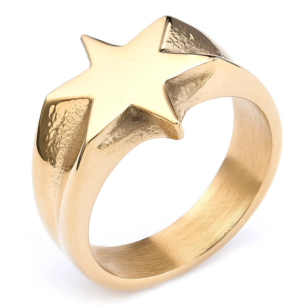 Simple Six-Point Star Band Ring — Stainless Steel