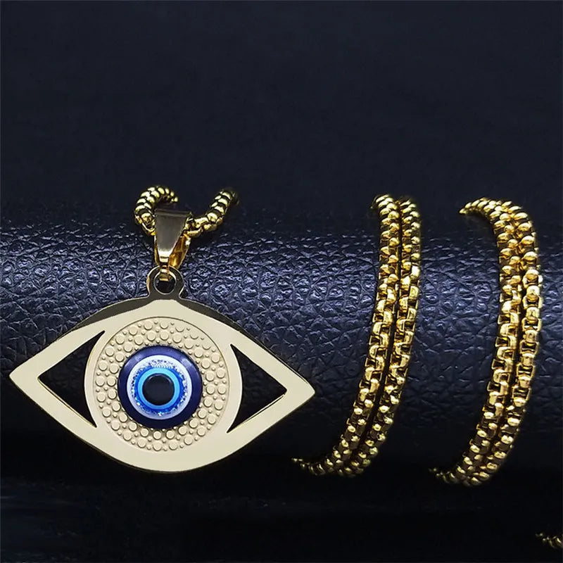 Hamsa Evil Eye Pendant Necklace — Stainless Steel