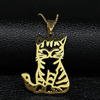 Cat Silver Statement Pendant Necklace — Stainless Steel