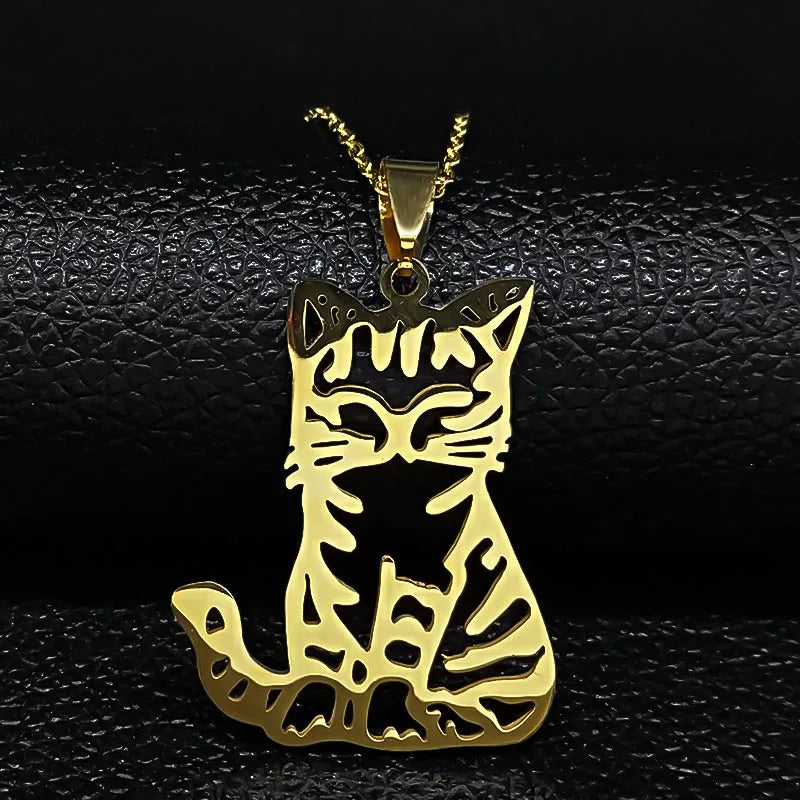 Cat Silver Statement Pendant Necklace — Stainless Steel