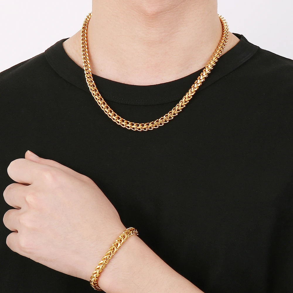 6MM Link Chain Bracelet Necklace Set for Man Luxury Gold Color Stainless Steel Jewelry Men's Necklace & Bracelets