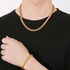 6MM Link Chain Bracelet Necklace Set for Man Luxury Gold Color Stainless Steel Jewelry Men's Necklace & Bracelets