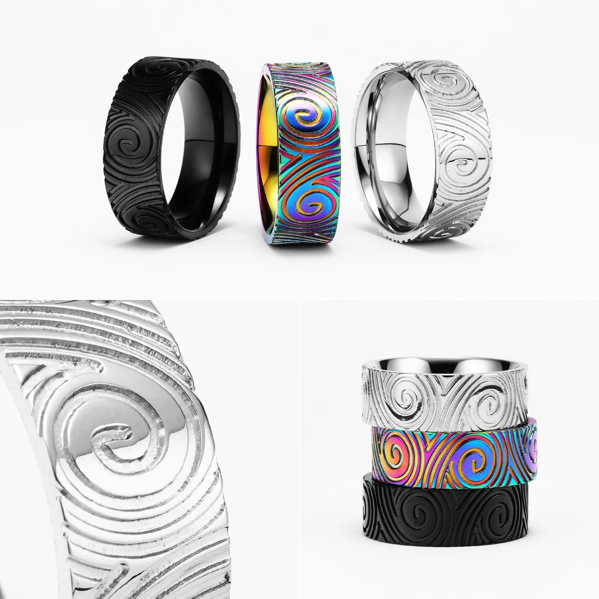 Fingerprint Swirl Ring — Stainless Steel