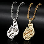 Gold Iced Out Boxing Gloves Pendant Necklace