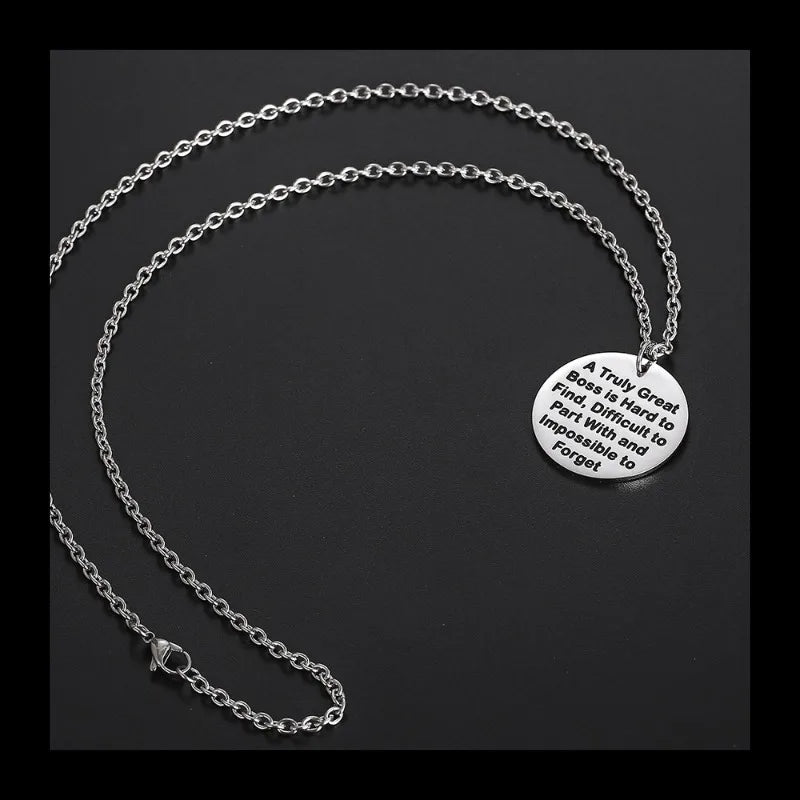 Round Brand Pendant Necklace — Stainless