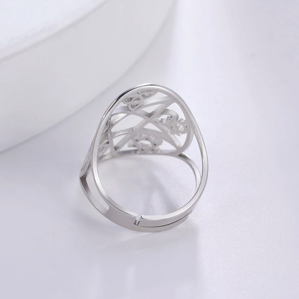 Dawapara Pentagram Adjustable Ring for Men Women Triquetra Cross Star OM Symbol Religious Gift Stainless Steel Jewelry