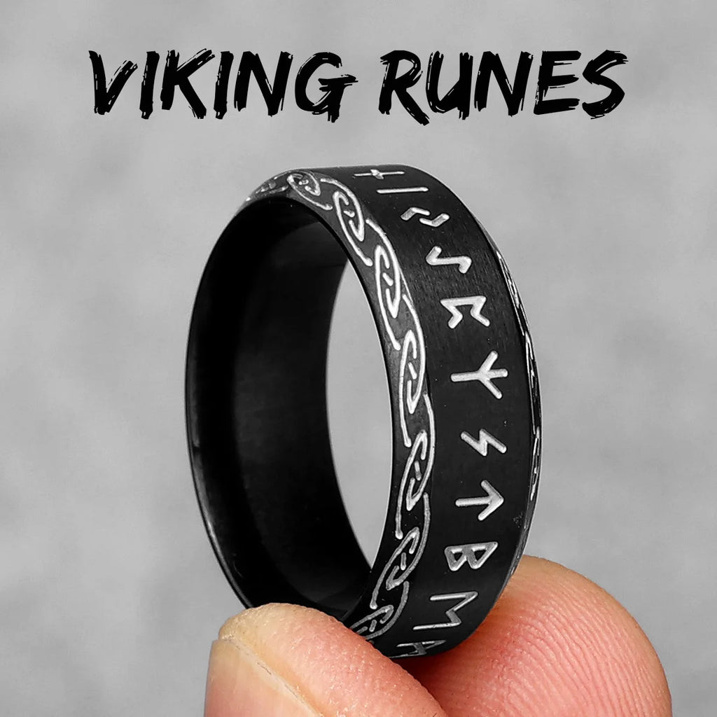 Vintage Nordic Viking Runes Celtic Knot Series Stainless Steel Womens Mens Rings Punk Biker Jewelry Creativity Gift