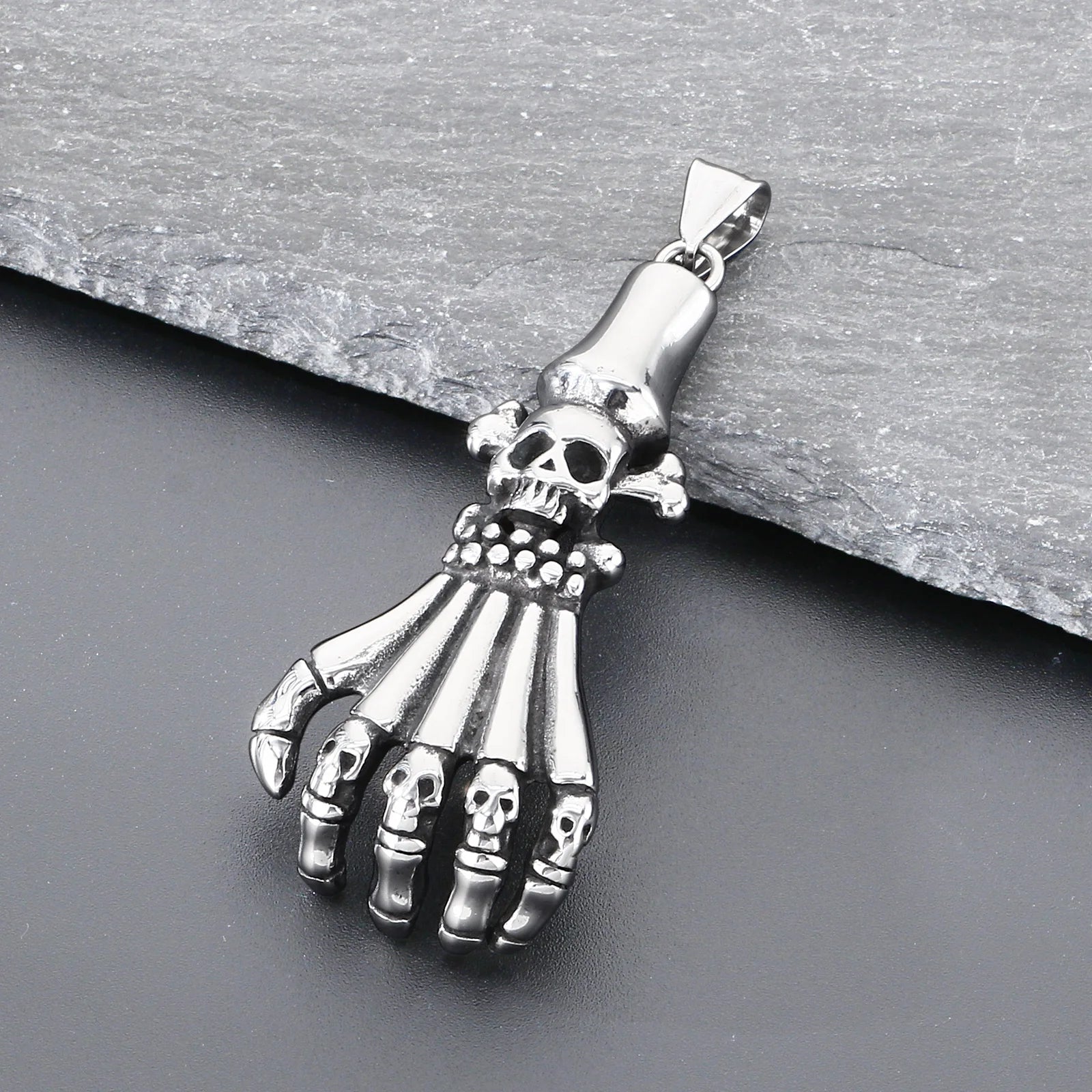 Gothic Skull Palm Pendant Necklace — Stainless Steel