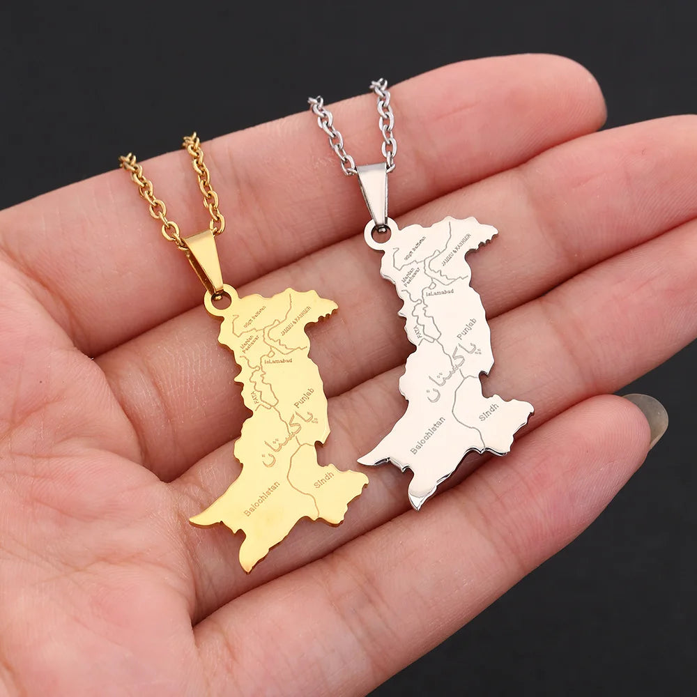 Pakistan Map Urdu Pendant Necklace — Stainless Steel