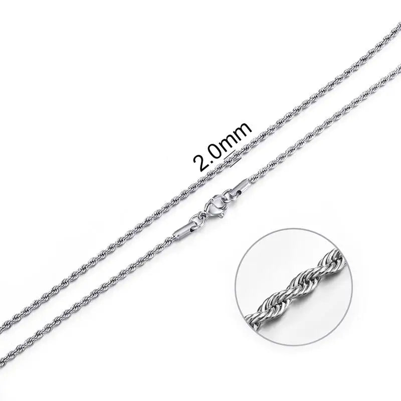 Hot Selling 2/3/4/5/6mm 316L Rope Chain Necklace Stainless Steel Never Fade Waterproof Choker Men Women Gold Color