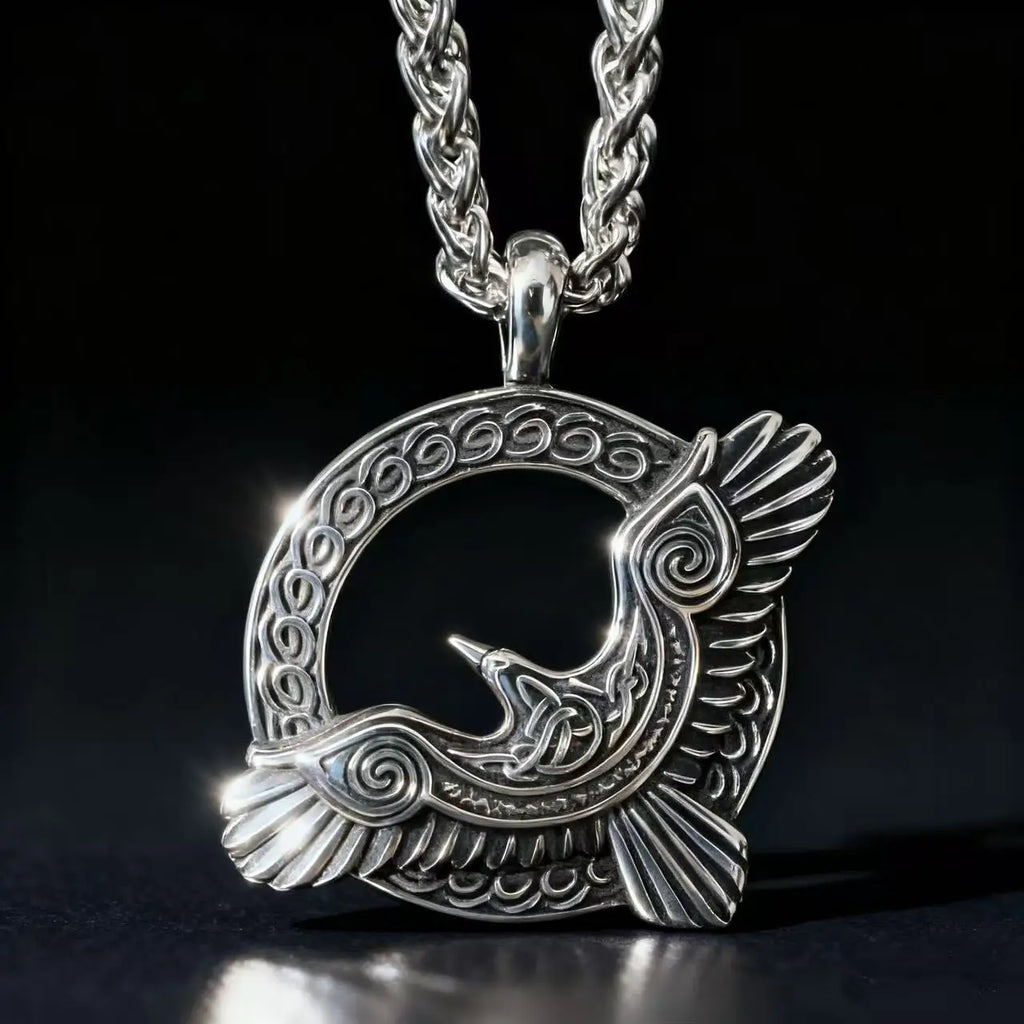 Odin Steel Pendant Viking Raven Norse Huginn