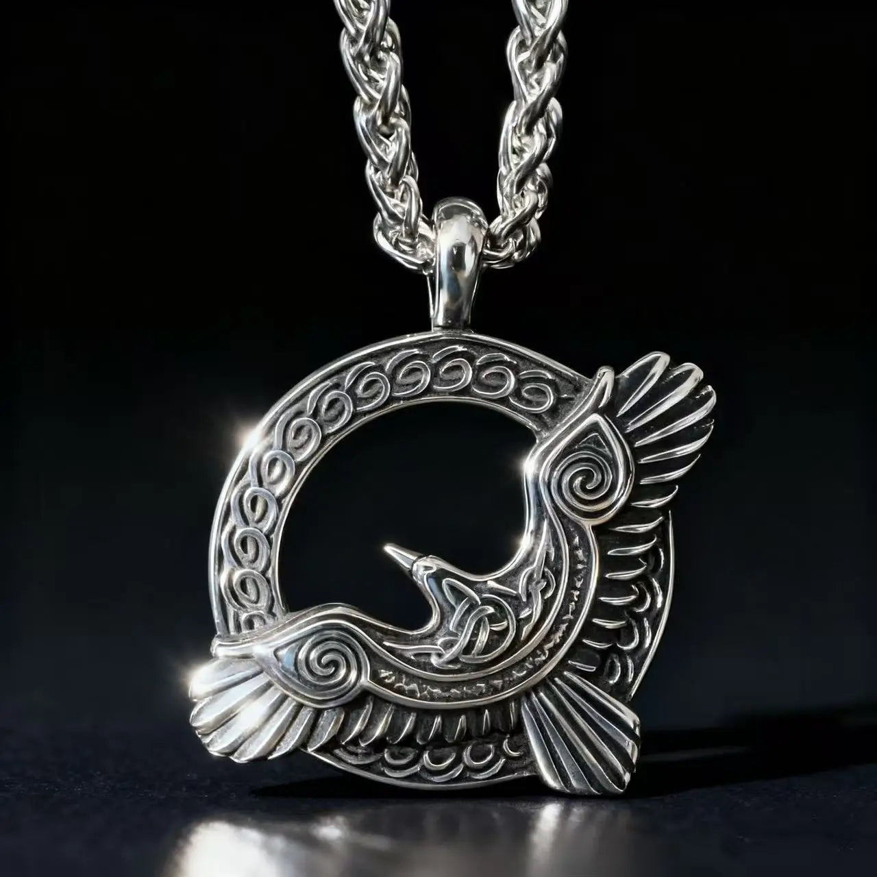 Odin Steel Pendant Viking Raven Norse Huginn