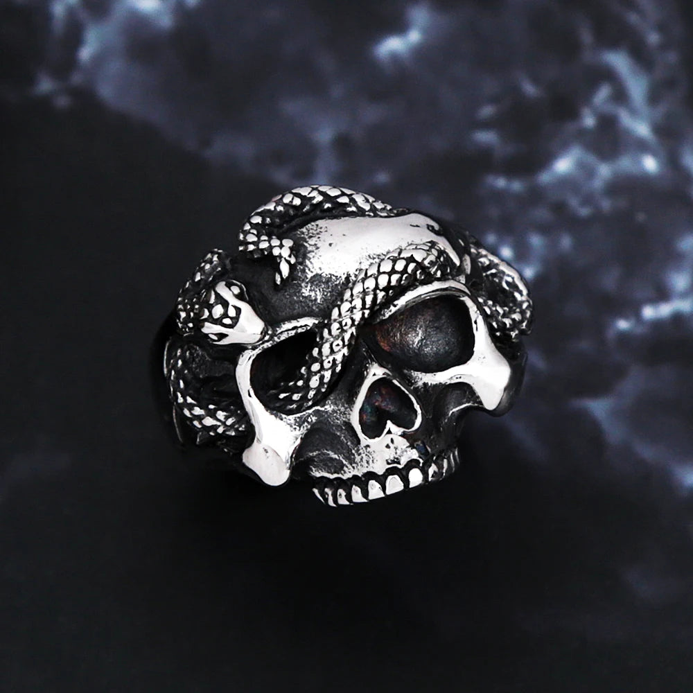 Gothic Skull Steel Ring Vintage Snake Punk Unique