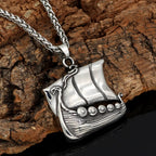 Viking Longship Norse Pendant Necklace — Stainless Steel
