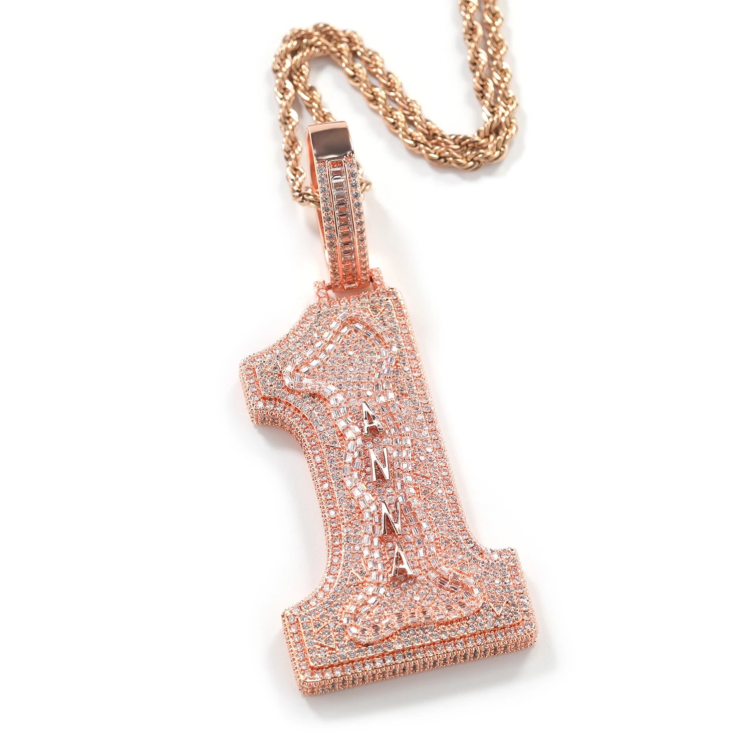 Uwin Big Size Number 1 Pendant Custom Vertical Small Stainless Steel Letters Pendant Micro Paved Out CZ Necklace Hiphop Jewelry