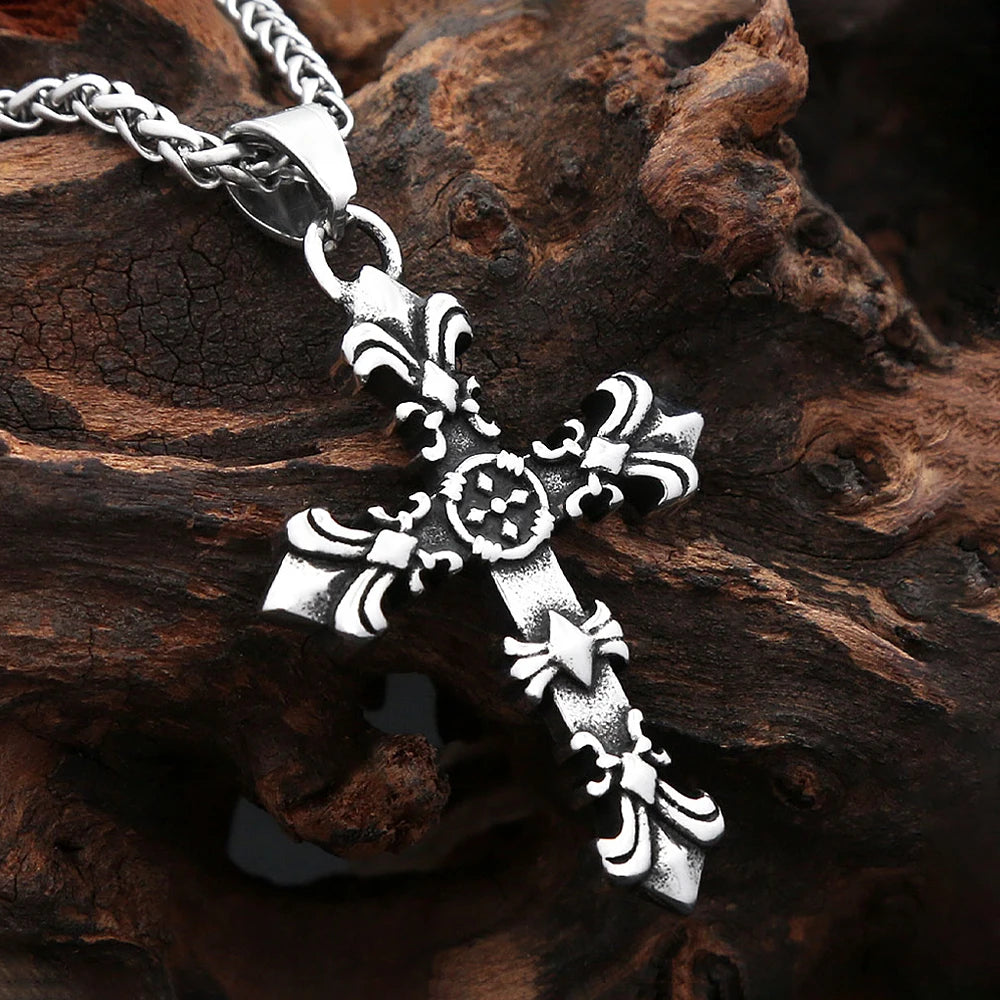 Gothic Cross Flower Pendant — Stainless Steel