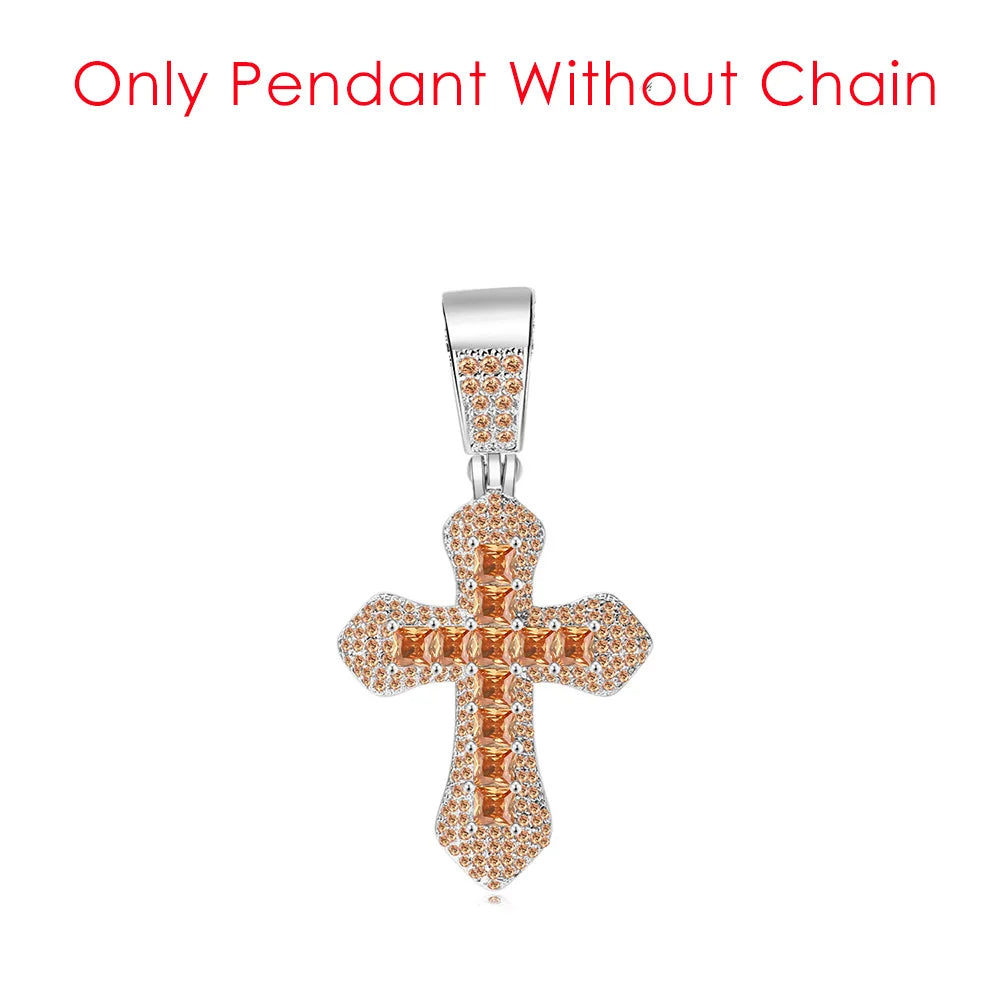 Cross Pendant Rope Chain Necklace Iced Out
