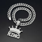 Men Hip Hop Crown with King Pendant Necklace with 13mm Crystal Cuban Chain HipHop Iced Out Bling Necklaces Fashion