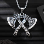 NORRON Wolf Eagle Relief Double Battle Axe Pendant Necklace Men Personality The Phoenix Viking Axe Alloy Pendant Fashion Jewelry