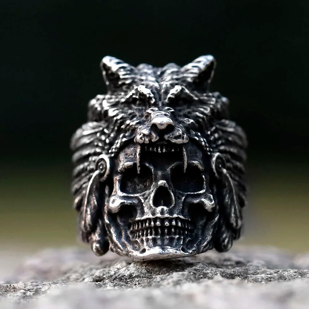 Viking Skull Wolf Head Ring — Stainless Steel