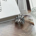 Gothic Samurai Cat Open Ring, Silver-Tone — Zinc Alloy