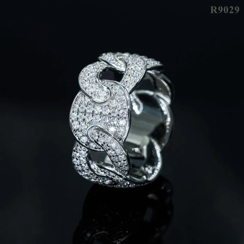 LYEE CYEE Hip Hop Full Pave Chain Wedding Ring R9029! 925 Silver & Moissanite, Dazzling Band for Men & Women, Luxury