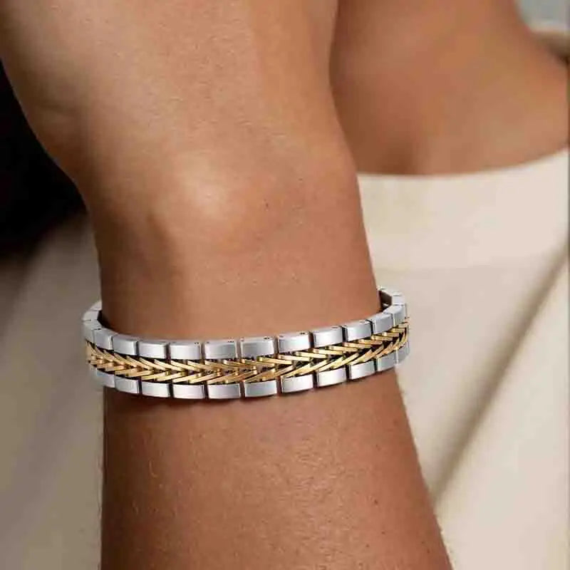 Loe | Men Stainless Steel Punk Bracelet Fashion Boy Watchband Gold Plated Hip Hop Jewelry New Design