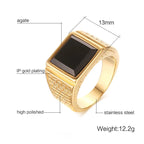 Black Stone Gold Signet Ring — Stainless Steel