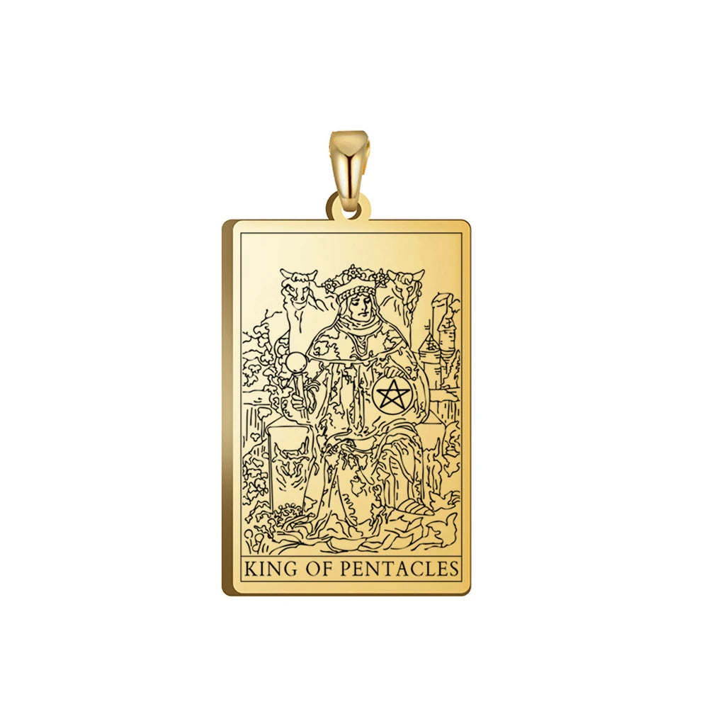 Dawapara Pentacles Tarot Card Pendant for Necklace Stainless Steel Golden Black Jewelry Accessories Charms Pendants