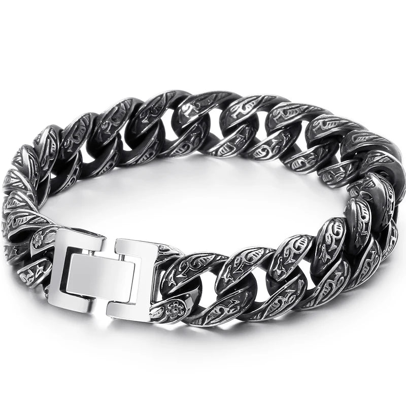 Man Bracelet Homme 12MM Wide Stainless Steel Curb Chain Charm Bracelets On Hand Bands for Men Vintage Mens Jewellery