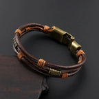 Vintage Cowhide Leather Rope Bracelet — Stainless Steel