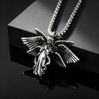 Classic Vintage Angel Wings Pendant Necklace for Men, Stainless Steel Seraph Prayer Necklace, Hip Hop Punk Jewelry