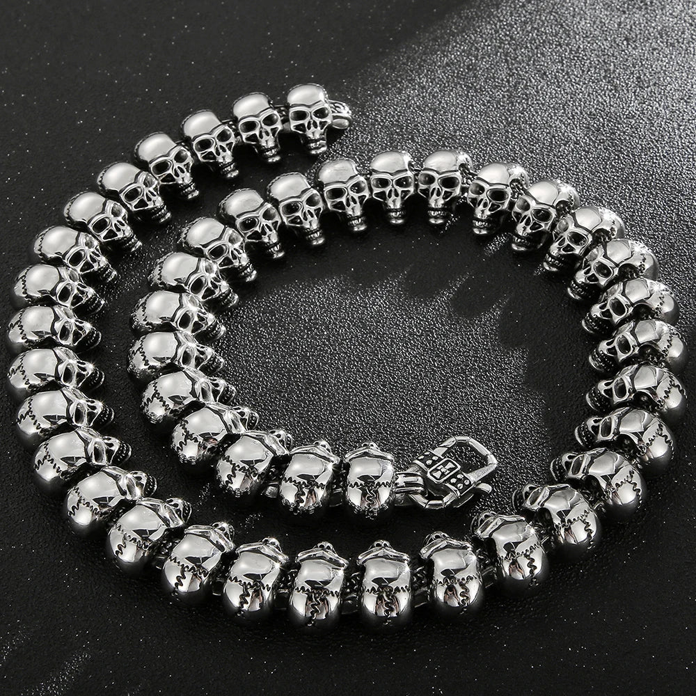 Punk Rock Skull Head Link Chain Necklace for Men Heavy Stainless Steel Men's Necklaces Choker Gothic Jewelry Items