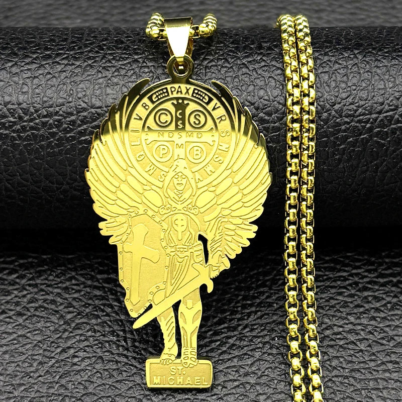 Archangel Michael Chain Necklace — Gold-Tone Metal