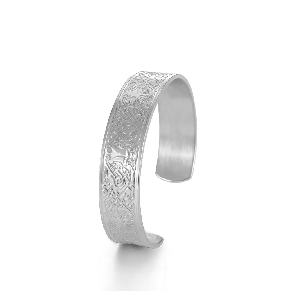 Dreamtimes Viking Tree of Life Bangle Bracelet Raven Talisman Bracelet Stainless Steel Bracelet Viking Celtic Knot Cuff