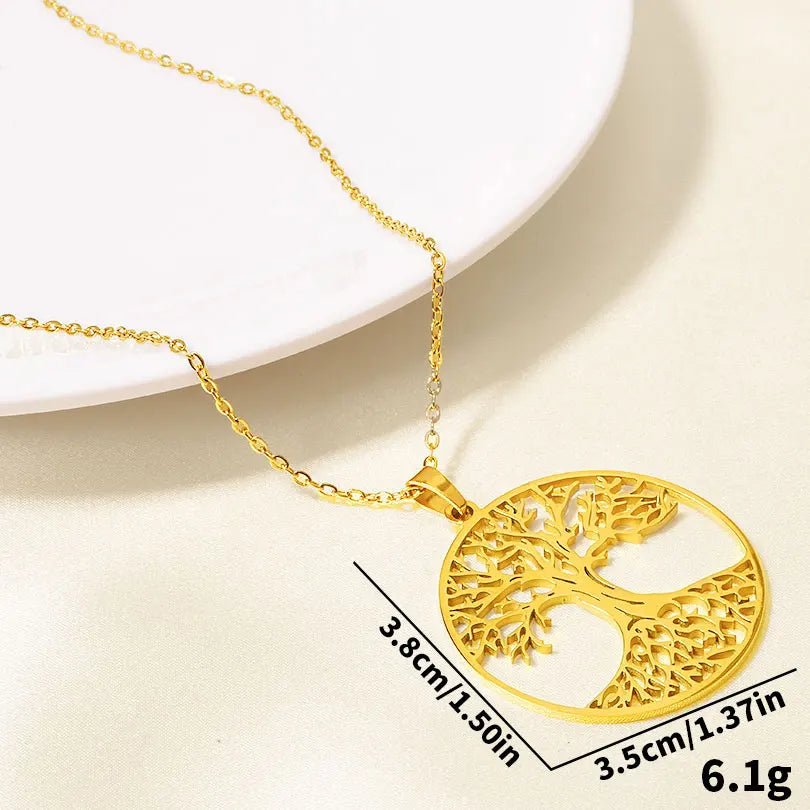 Long Chain Around Neck Necklaces For Women Men Accessories Stainless Steel Pendant Necklace Tree Of Life Charm Male Jewelry Gift