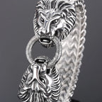 Massive Lion Skull Head Bracelet for Man Stainless Steel 18MM Wide Square Franco Chain Men's Bracelets Animal Wrist
