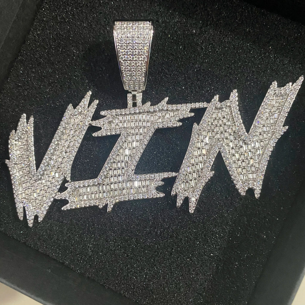 THE BLING KING Custom Thorns Cursive Letters Nameplate Iced Out Cubic Zirconia Number Name Pendant Necklace Hiphop Punk