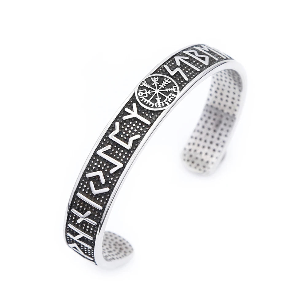 Vintage Nordic Viking Compass Bracelet Punk 316L Stainless Steel Vikings Rune Men Bangles Biker Amulet Jewelry Gift